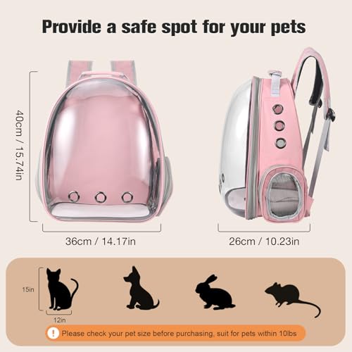 Cat Carrier Backpack, Pet Carrier Backpack Front Pack for Small Medium Cat Puppy Dog Carrier Backpack Bag Space Capsule, Airline-Approved Pet Carrier for Travel Hiking Walking Camping (Pink) - color: Pink