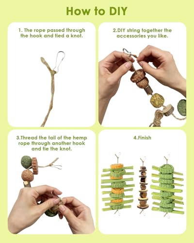 68pcs DIY Rabbit Chew Toys,Rabbit Toy for Bunnies Boredom | Hanging Rodent Dental Toy with Papaya Stems Sweet Bamboo Hamsters, Chinchillas, Guinea Pigs