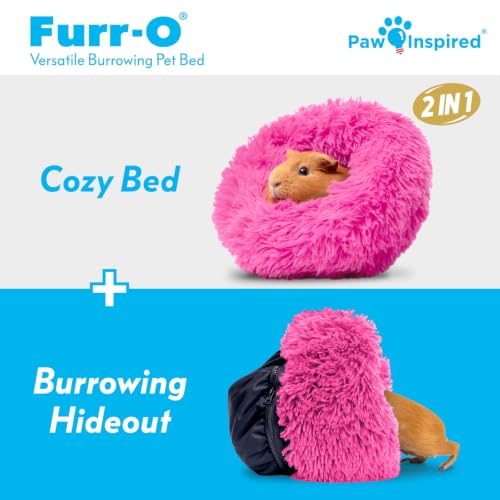Paw Inspired Furr-O Burrowing Pet Bed Enrichment, Removable Base, Pink | Cozy Carrier Toy, Zip-On Spandex and Fleece Bottoms, Hideout Cage Accessories for Guinea Pigs, Hamsters, Small Pets, Animals - color: Pink