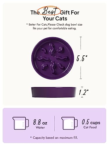Ceramic Slow Feeder Dog Bowls Small Breed, 0.5 Cups Dog Food Dish for Fast Eaters, Puzzle Bowl for Small Dogs and Cats, 5.5 Inch-Purple - color: Purple