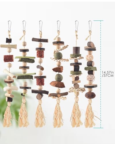 DBNESS 6PCS Bunny Chew Toys, Hamster Rabbit Cage Hanging Chew Toys, Natural Apple Wood Bunnies Treats, Improve Small Animal Teeth Health for Guinea Pig Chinchilla Ferret Rats Gerbil - size: 6 Pcs