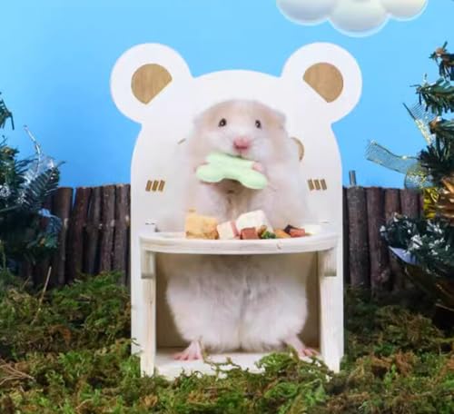 Hamster Chair with Food Bowl Tray- Handmade Wooden Small Animal Cage Accessories Habitat Decor House Photo Props Small Animal Toys for Hamster Mice Rat Hedgehog Rodents (Wood)