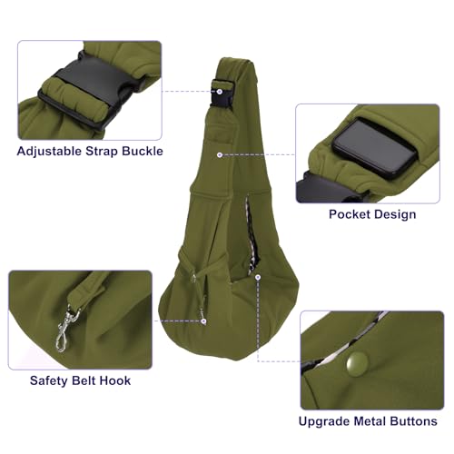 Dog and Cat Sling Carrier Up to 16.5 Lbs, Hand-Free Reversible Pet Sling Carrier with Adjustable Strap and Pocket, (Army Green, 1 Pcs) Intended for Hiking/Camping/Traveling - color: Army Green