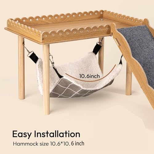 3-in-1 Guinea Pig Hideout, Large Wooden Guinea Pig House | with Stairs, Hammock, Mat, and Chew Toys, Suitable for Small Rabbits, Guinea Pigs, Hamsters, and Other Rodents