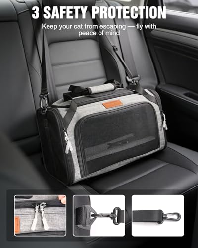 PETUX Expandable Airline-Approved Pet Carrier for Small Cats up to 10 lb | Top-Side Expandable, TSA‑Friendly, Underseat, Soft Travel Bag with Breathable Mesh and Safety Buckle, 17 x 11 x 9.5 in, Grey