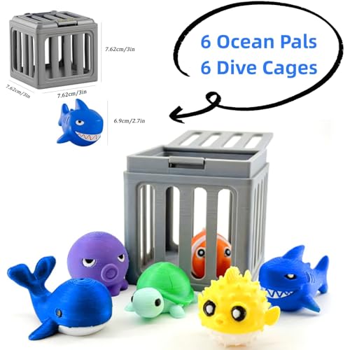 Pool Diving Toys, Underwater Swim Game Set with 6 Floating Sea Animals & 6 Dive Cages, Colorful Animal Pool Sinkies Swimming Training Game, Summer Water Toys Set Fun Outdoor Swim Lake Beach