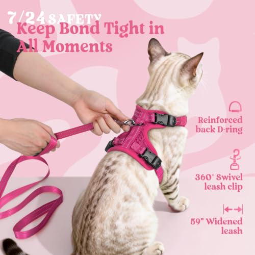 rabbitgoo Cat Harness and Leash Set, Easy-on with Neck Buckle, Rose Red | Escape Proof, No Over-the-head, Soft Air Mesh, 3 Lockable Adjusters & Buckles, Reflective, for Kittens & Small Cats Walks, Xs - color: Rose Red, size: Xs