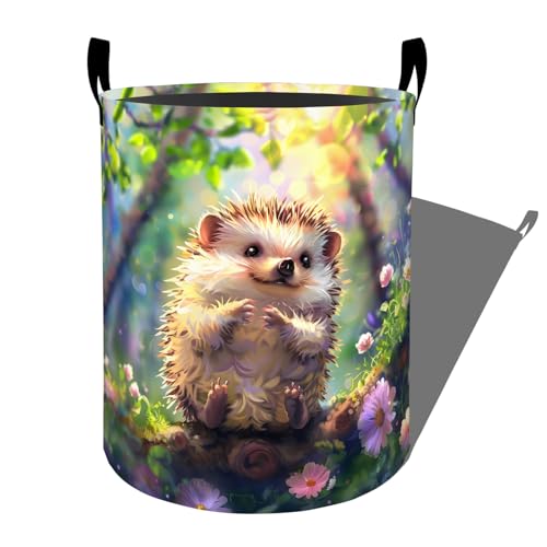 Cute Hedgehog with Flowers Laundry Basket, Dorm Nursery Foldable Laundry Hamper Organizer for Bathroom Decor, Toy Clothes Storage Box for Bedroom 19.7x15.7 Inch - style: Hedgehog35