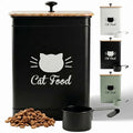 Cat Food Container with Scoop 5-7 lb (25 Cup), with Airtight Bamboo Lid | Cat Kibble Canister with Metal Scoop, 25 Cups, Chew Proof Iron Body, Powder Coated, Airtight Bamboo Lid, Sturdy Metal Handle - color: Black