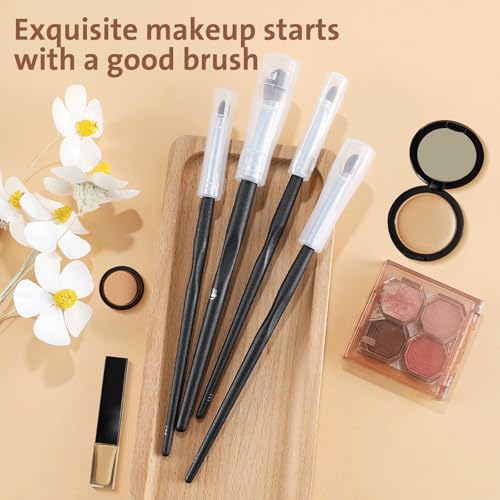 ENERGY Eye Makeup Brush Set 4PCS Professional Eyeshadow Blending Brushes Kit for Eyes Liquid Cream Powder Makeup Up Soft Fluffy Natural Goat Hair for Shader,Smudge,Crease Applicator with Travel Cover - style: Essential Black-4pcs