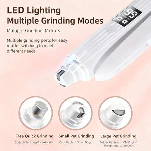 2-in-1 Dog Cat Nail Clipper Grinder with LED Light, USB Rechargeable