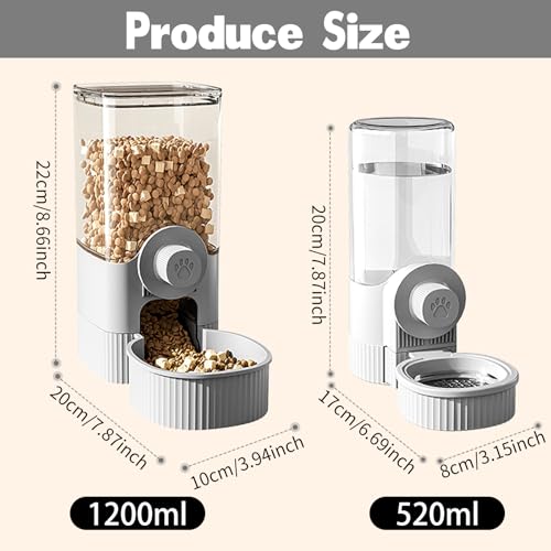 Hanging Cage Automatic Pet Food Water Dispenser, 41oz Hanging Automatic Food Dispenser, 18oz Pet Water Bottle for Cage Crate, Suitable for Kitten Rabbit Chinchilla Hedgehog Ferret (Grey, 41Oz) - color: Grey