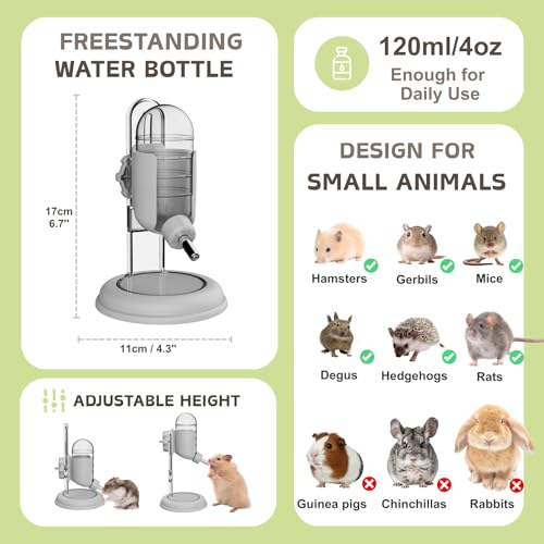 Hamster Water Bottle with Stand, 4oz Water Dispenser for Syrian Dwarf Hamsters Gerbils Mice Rats Degus (Gray) - color: Gray