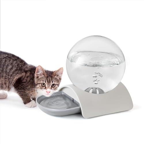Pet Water Dispenser, 2.8L Automatic Gravity Cat Water Dispenser for Cats, Dogs & Rabbit, Detachable Cat Dog Water Dish Feeder with Spherical Waterer Bubble, Grey