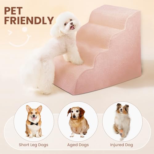 Dog Stairs for Small Dogs, High Density Foam Dog Steps, Extra Wide Non-Slip Pet Ramp for High Beds Or Couch, Soft Doggie Ladder for Dogs Injured, Older Pets, Small Cats, 4 Steps, Pink - color: Pink, size: 4 Steps