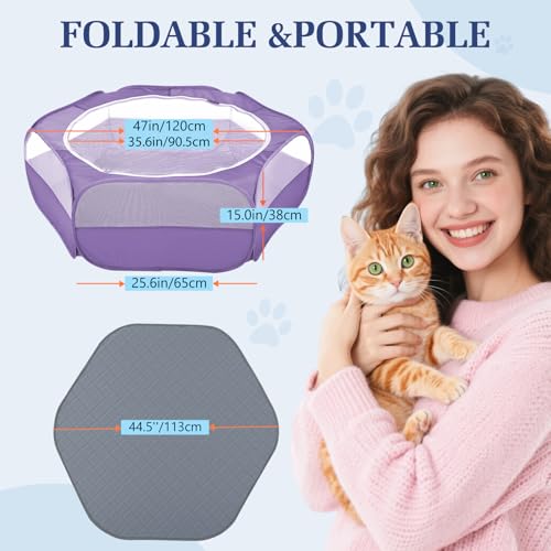 Pawaboo 2-in-1 Small Animals Playpen with Pad, Purple+Gray | Waterproof, Reusable Pad, Portable Outdoor Yard Fence with 3 Metal Rod, For Chick/Kitten/Guinea Pig/Rabbits/Chinchillas - color: U-Purple+Gray