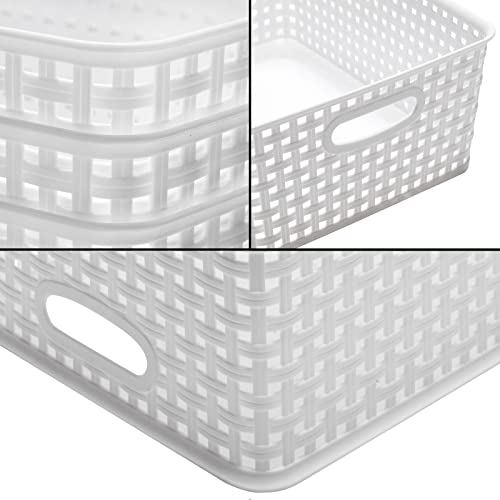 Eslite Plastic Storage Baskets for Organizing,11"X8.5"X4.7",Pack of 4 (White) - color: White
