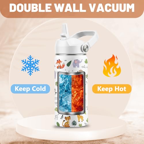 Animal Lovers Gifts,16 oz Water Bottle with Straw Lid, Animals Water Bottle | Stainless Steel Insulated Tumbler, Cute Wildlife Animals Cup Gifts for Birthday Christmas - color: Forest Animals