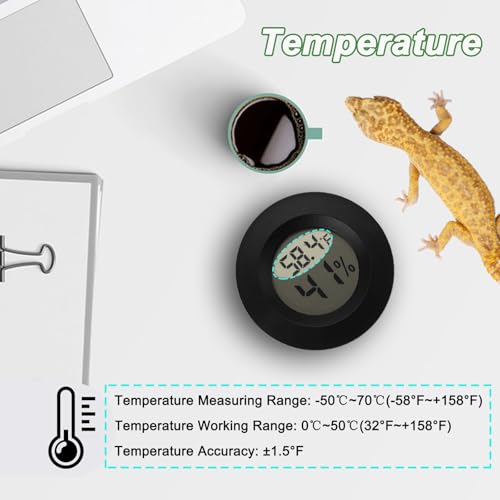 Reptile Thermometer and Humidity Gauge Digtal Terrarium Thermometer Circular Bearded Dragon Cage Accessories Reptile Temp and Humidity Gauge for Leopard Gecko Hermit Crab Gecko Lizard Etc 2pc - size: Circular