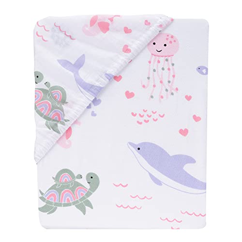 Lambs & Ivy Sea Dreams Soft White 100% Cotton Nautical Ocean Fitted Crib Sheet - color: Sea Dreams