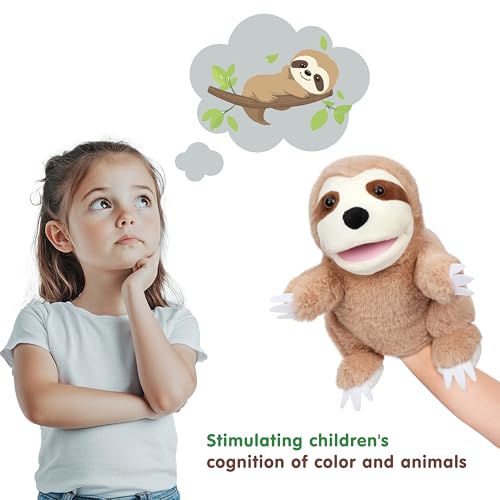 Easfan Sloth Hand Puppet with Movable Mouth Plush Toy Gift for Kids 10" | Interactive storytelling, cute stuffed animal, creativity imagination, easter christmas birthday holiday gift, for toddlers - style: Sloth