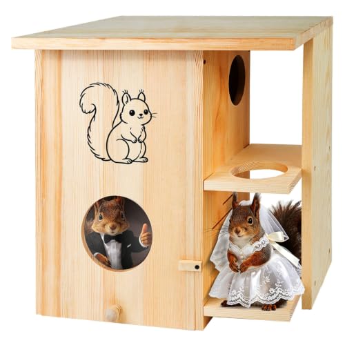 Large Squirrel House for Outside with Window, Wooden Squirrel Nesting Box | observation window, Dual Balconies, Lockable Front Panel, Extend the Eaves