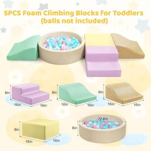 Hoohtoot Foam Climbing Blocks for Toddler: with 4-Piece PU Leather Climbing Toys and a Ball Pit - Foam Ball Pit for Toddlers - Climbing Toys Indoor for Kids Crawling (Yellow Climbing Blocks) - style: Yellow Climbing Blocks