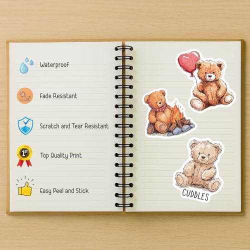 100 PCS Cute Bear Stickers Pack – Waterproof Vinyl Decals for Water Bottles, Laptops, Phones, Notebook, Cars – Cool Vibrant Graphics for Cute Bear Enthusiast - color: Cute Bear