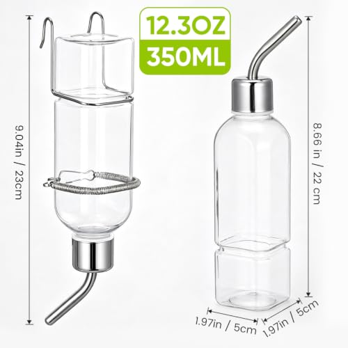 SEWACC 2pcs Pet Water Bottle for Cage Crate, 11. 8oz Non-drip Water Dispenser Hanging Waterer Drinking Bottle for Small Animal Rabbit Bunny Guinea Pig - size: 11.8oz