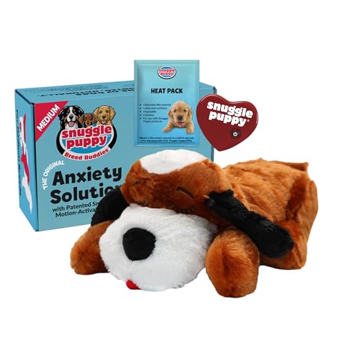 Snuggle Puppy Heartbeat Dog Toy for Puppies, Real-Feel Heartbeat, Calming Sleep Aid and Crate Training Comfort Toy with Heat Pack, Brown & White Beagle | Calming heartbeat toy, crate training comfort, heat pack, new puppy essentials, first nights, sleep,