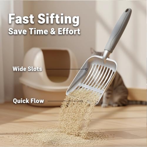 4-in-1 Cat Litter Scoop with Holder, Cat Litter Box Organizer Cleanup Kit - Portable Small Broom and Dustpan Set, Metal Kitty Litter Scooper and Storage Caddy (Gray) - color: #01 - Gray Handle