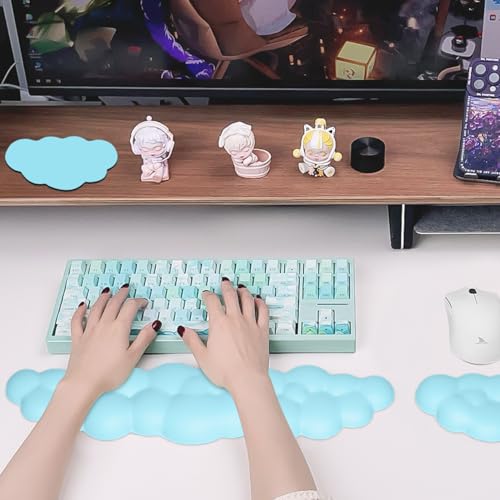 JIKIOU Upgrade Leather Cloud Wrist Rest for Keyboard and Mouse & Cup Pad | Wish Gift-Cute Cloud Shape, Comfortable and don’t Irritate to Skin, Non-Slip PU Base,Soft Memory Foam filled for Pain Relief - color: 11blue