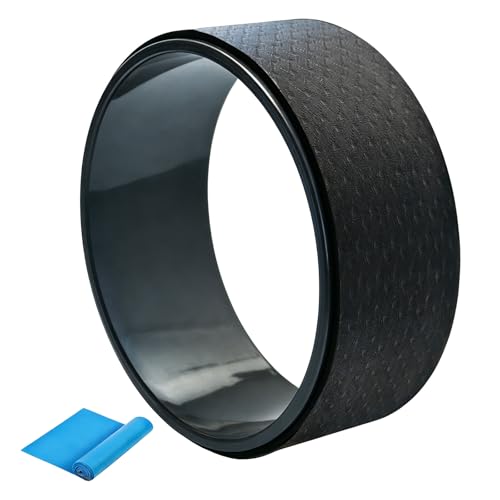 NGT Yoga Wheel 13 inch Yoga Wheel for Back Pain Strongest and Most Comfortable Dharma Yoga Prop Wheel with Free Yoga Bands - color: black-black