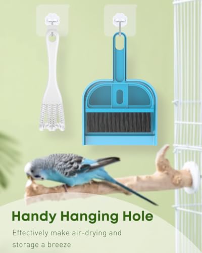Pawfly 3 Pcs Bird Cage Cleaner Brush with Shovel, 2-in-1 Bird Cage Cleaning Brush Set, Bird Poop Remover for Perches, Kennels & Small Animal Cages, Bird Cage Accessories, Bird Droppings Removal Brush - color: Blue