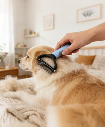 Cat & Dog Grooming Kit - Matted Fur Remover for Cats, Includes 4 Knotting Combs & 1 Pet Grooming Brush, Safe Cat Grooming Comb Set for Detangling - size: Knotting Cut Combs Set