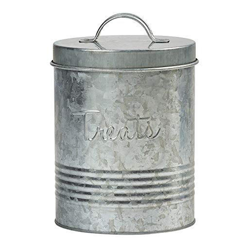 Amici Pet, , Retro Treats Galvanized Relief Lettering Metal Storage Canister, Food Safe, Push Top, 72 Ounces - size: Large/72 oz