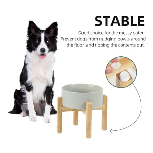 Havniva Dog Bowls Elevated, Ceramic Dog Food and Water Bowl | 7.3” Raised Dog Food Bowl, Elevated Dog Bowls with Bamboo Stand, Non-Slip Dog Water Bowl for Medium Dog, Large Capacity - color: Matte Gray, size: 7.3" - Bowl+Stand