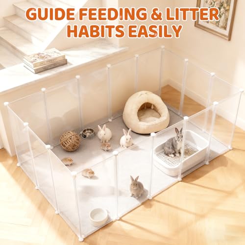 14 Pcs 16.5" H Small Animal Playpen, Indoor Puppy Playpen for Rabbits | Clear Transparent DIY Playpen Panels, 16.5" Tall Anti-Jump Height To Keep Rabbits, Kittens, Chicks And Hamsters Inside - style: 14 Panels