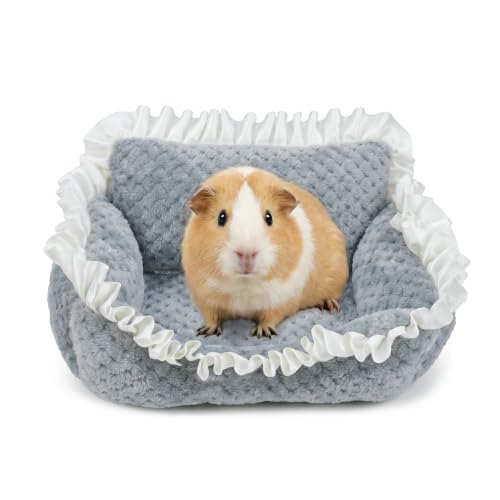 RUKANG Guinea Pig Couch, Small Pet Sofa with Unique Lace Design, Guinea Pig Bed with Fluffy Polypropylene Cotton Fillers on Arms & Back, Comfortable Fabric, Ideal Bed for Small Pets, Gray