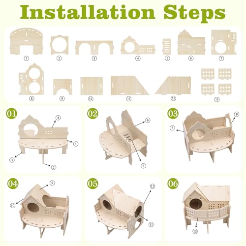 Wooden Hamster House with Balcony, Small Animal Habitat Double-Decker Forest-Style Hut Chew Toys for Dwarf Hamsters, Gerbils, Small Pets (Hole Diameter 6 CM) - size: Hole Diameter 6 CM