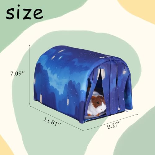 IBWell Guinea Pig Hideout Tunnel with Curtains Cute Starry Sky Bunny Hideaway for Cage Accessories Washable Soft Hedgehog Hides and Houses - color: starry night