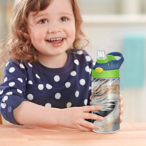 OTVEE White Dragon Kids Water Bottle with Straw Lid 12 oz Insulated Stainless Steel Leakproof Duck Mouth Tumbler Cup for Boys Girls Teen School - color: White Dragon
