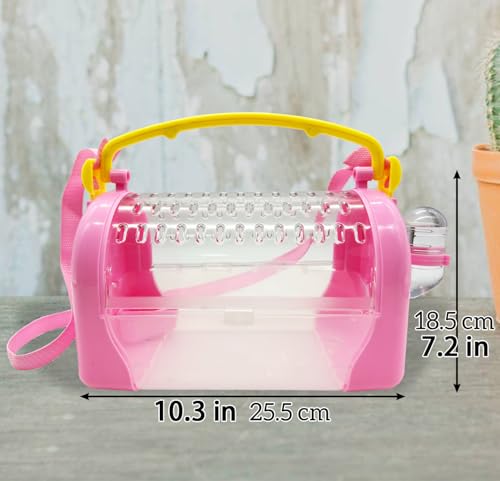 kathson Hamster Cage Travel Carrier Portable Cage with Water Bottle Outgoing Cage and Adjustable Strap Pet Cage for Small Pet Hedgehog Sugar Glider Squirrel Mice（Pink） - size: Pink