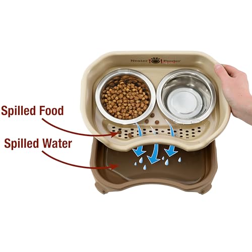 Neater Feeder Express Mess Proof Dog Bowls Elevated for Small Breeds Under 15 Lb, Made in USA, No Spill Raised Dog Food Bowl Stand, Stainless Steel Slow Feed and Standard Water Bowl Set, Cappuccino - color: Cappuccino, size: Small w/ Metal Slow Feed Bowl