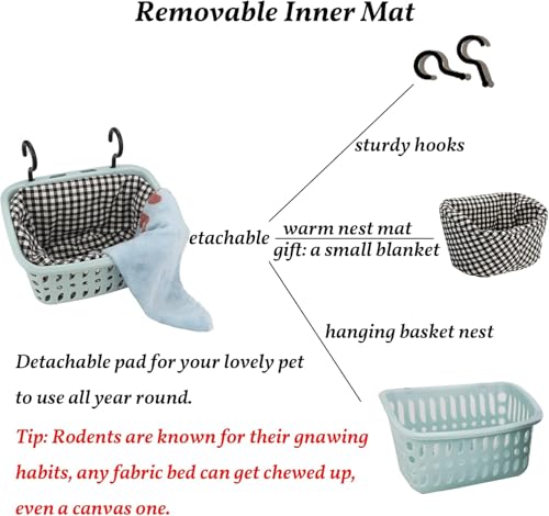 JWShang Rat Hammock for Cage - Small Animal Hanging Basket Bed with Sturdy Hooks, Cozy Pet Rat Cage Accessories for Guinea Pig Chinchilla Sugar Glider Ferret (Blue, L) - color: Blue, size: Large
