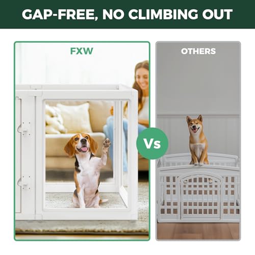 FXW AuraSpace Clear Acrylic Indoor Dog Playpen, 35" H, 8 Panels, White | Open View, Modern Home Fit, No Climbing Bars, Tool-Free Setup, For Medium Dogs - color: White, size: 35"H