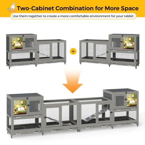 COZIWOW Grey 2-Tier Wooden Rabbit Hutch, Indoor Rabbit Cage | 2-Tier Rabbit House Features Rolling Wheels, Easy-Clean Tray, Anti-Slip Ramp And Air Circulation Vents - size: 2-compartment rabbit cage