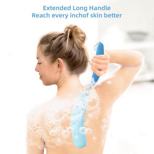 Back Scrubber for Shower,15.35" Long Handle Shower Brush for Body | Back Brush for Shower for Men Women, Long Handled Bath Sponge for Deep Clean,Exfoliating,Anti-Slip Curve Handled - size: Green-white