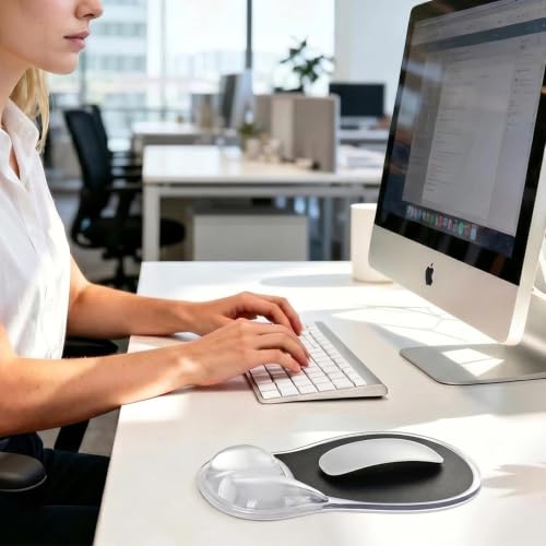EooCoo Ergonomic Waterproof Mouse Pad with Gel Wrist Rest Support | Middle Concave Design for Natural Wrist Alignment, Non-Slip Base Mousepad, Carpal Tunnel Relief, Office Desk Accessories - color: Transparent Black