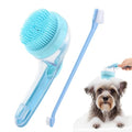 Pet Bath Brush, 2 in 1 Dog Bath Brush with Built-in Shampoo Dispenser, Pet Wash Brush with Double Head Toothbrush, Grooming Massage Brush for Dogs & Cats - color: Blue